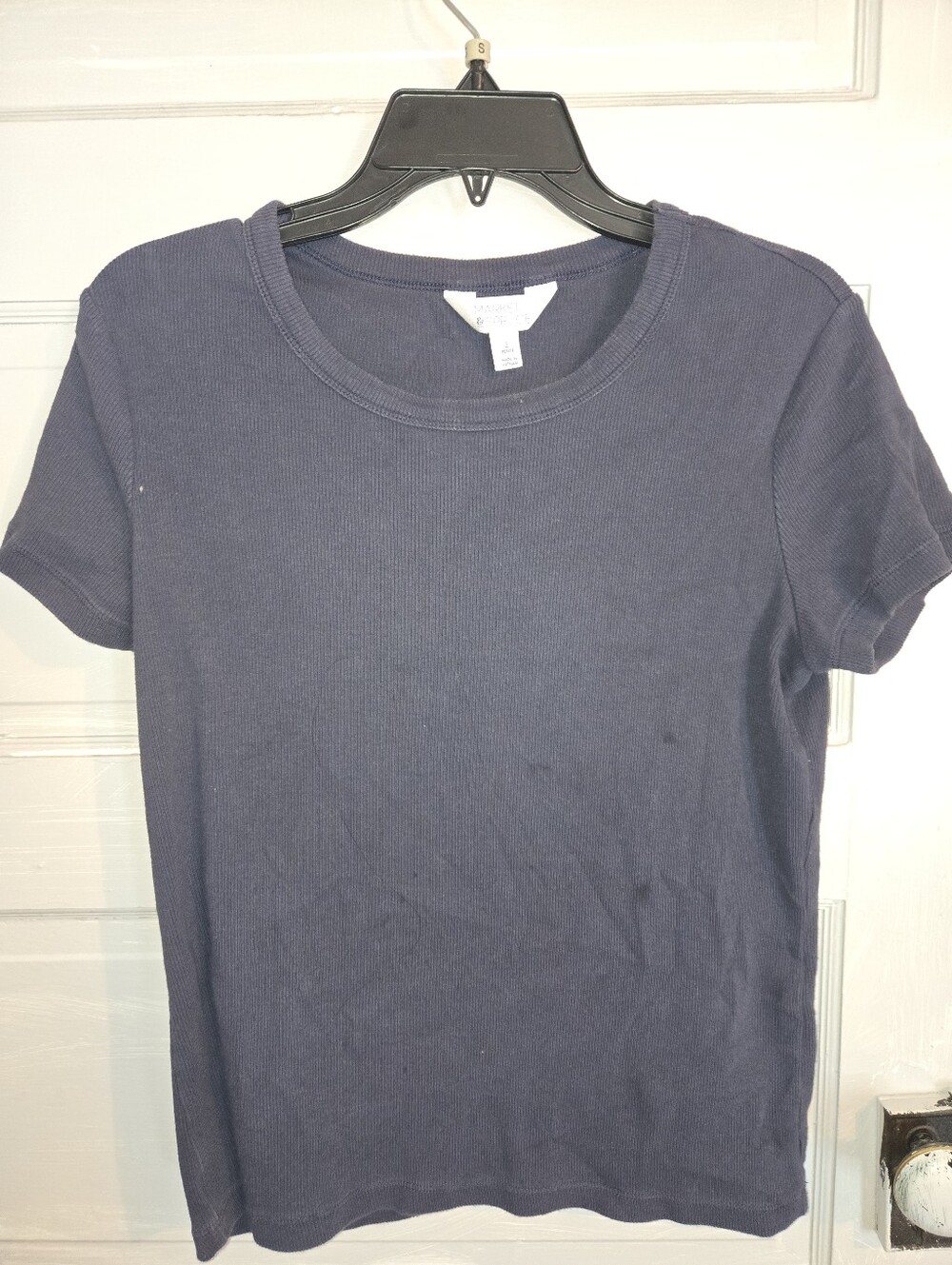 Classic Navy Ribbed Short-Sleeve Tee - Unbranded